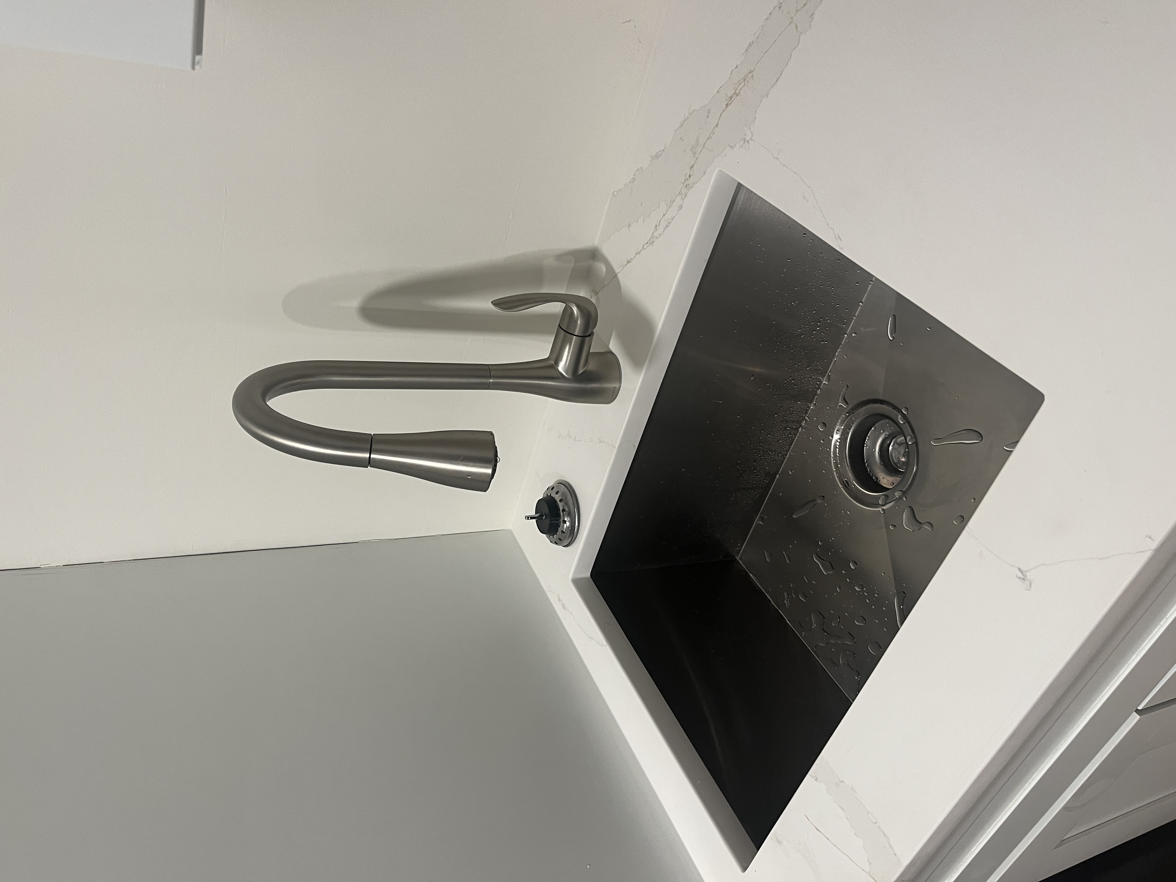 Stainless steel pulldown faucet installed